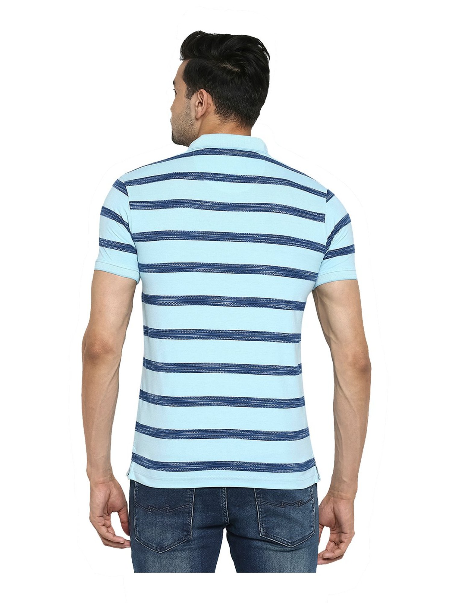 Mufti Blue Striped Polo T-Shirt