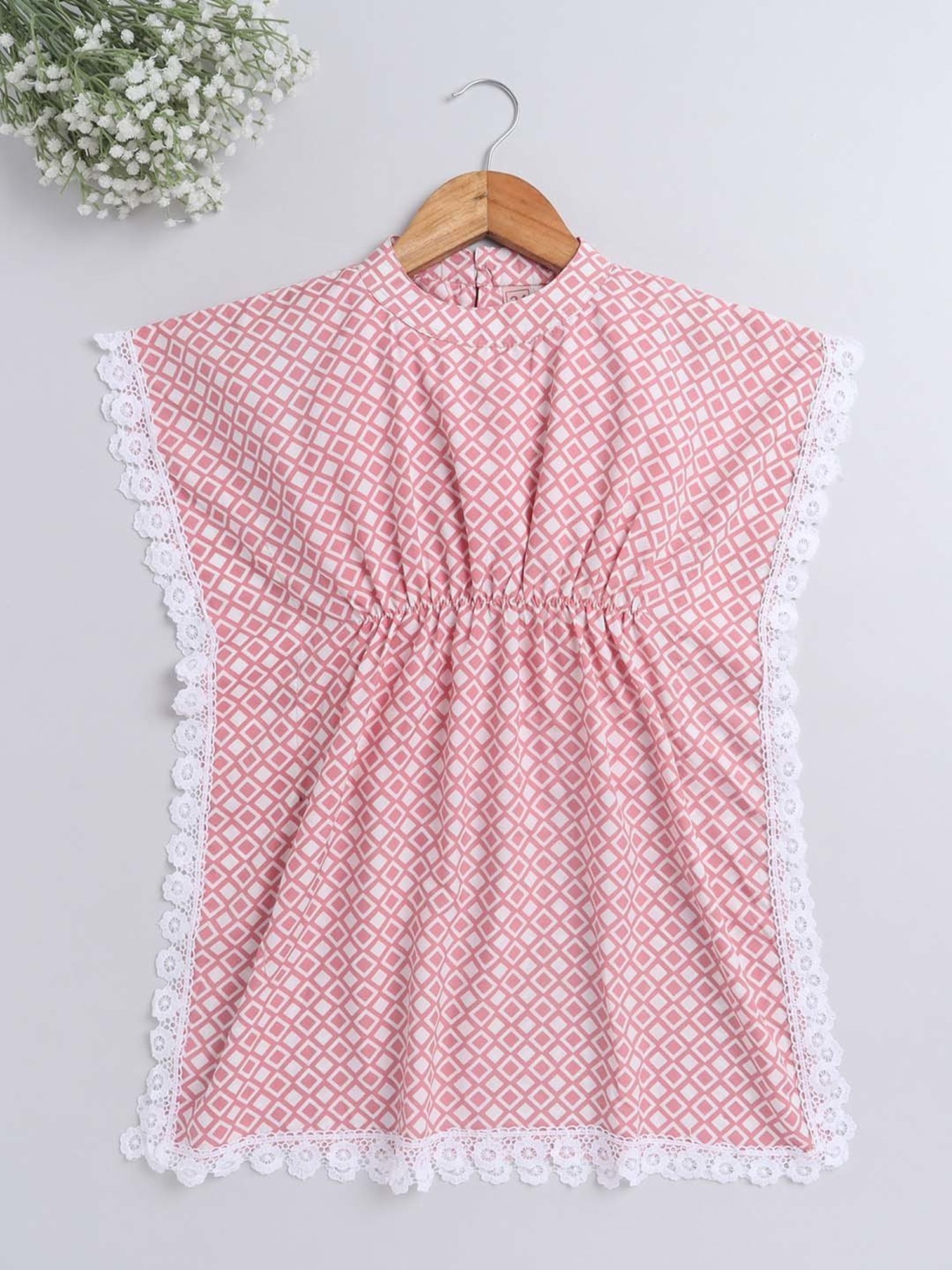 The Magic Wand Kids Onion Pink & White Printed Dress