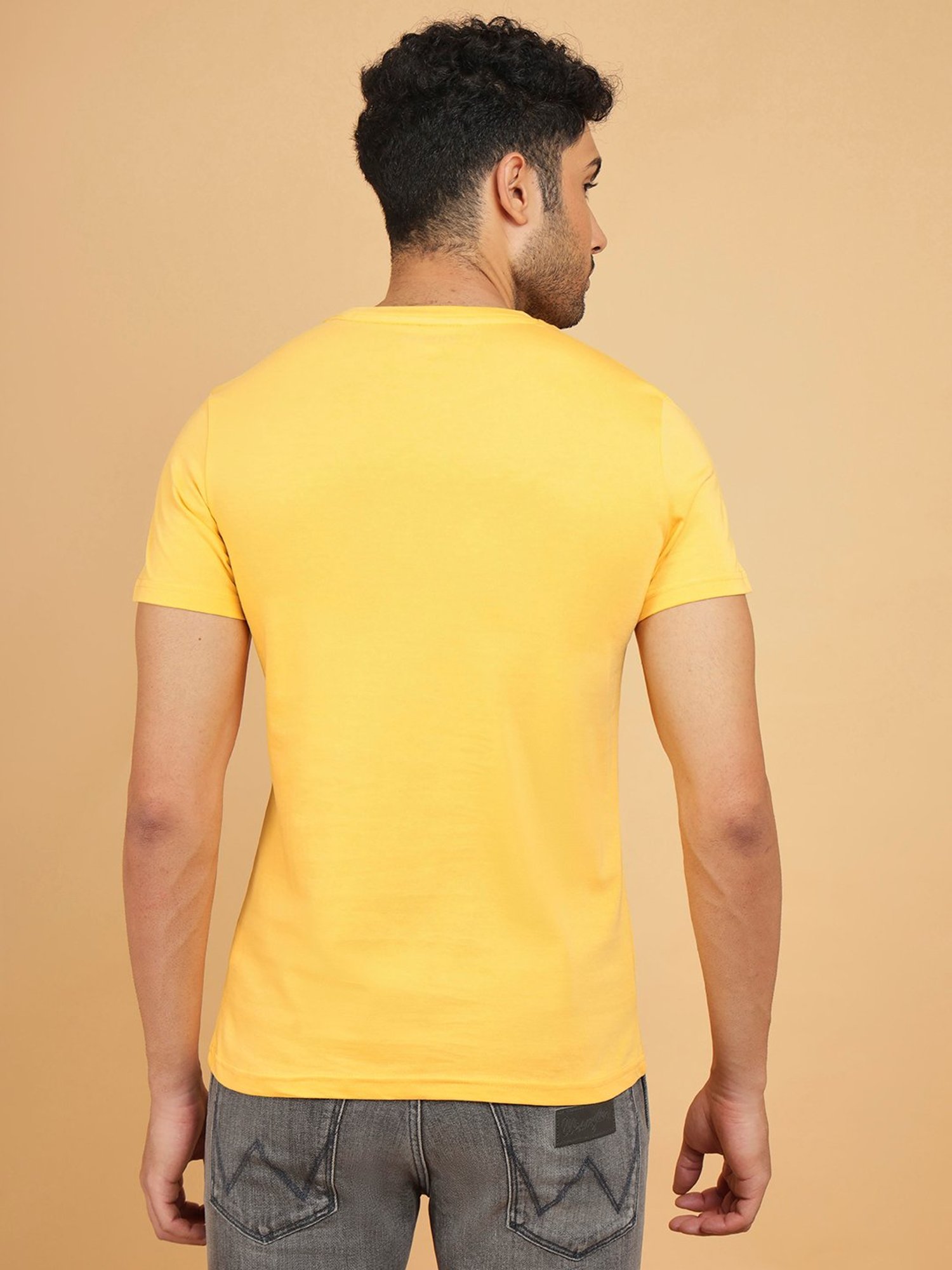 Wrangler Yellow Regular Fit Graphic Print Cotton Crew T-Shirt