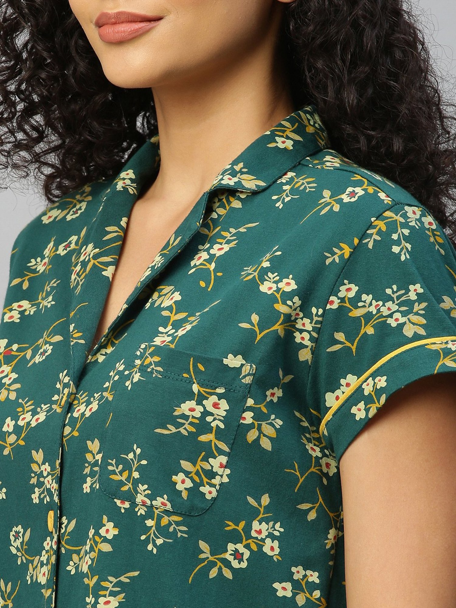 Chemistry Green Floral Print Shirt With Pyjamas