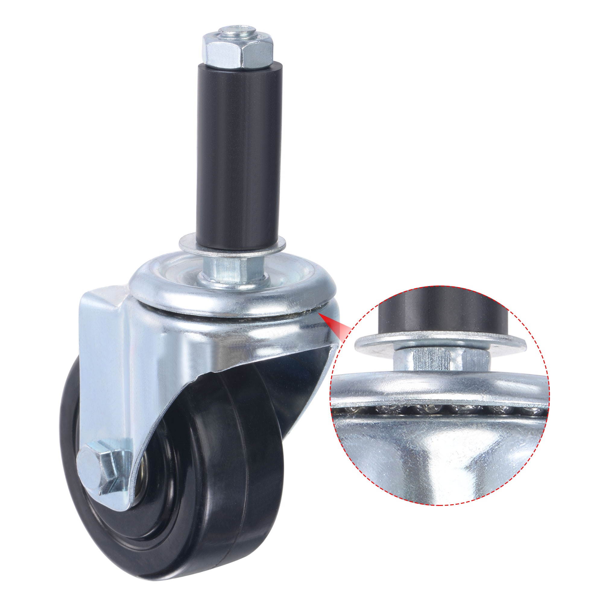 Swivel Expanding Stem Caster 3" Diameter 198Lbs Load Capacity, for Kitchen Prep Tables, Rubber, Black