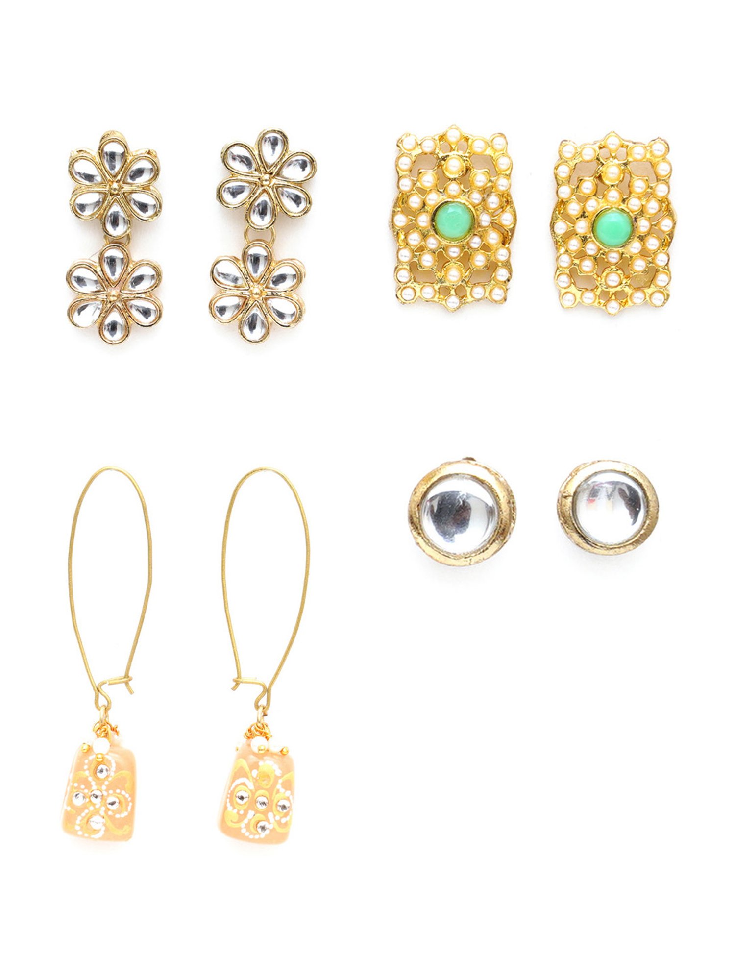 Karatcart Handcrafted Kundan Stud & Drop Earrings - Set of 4