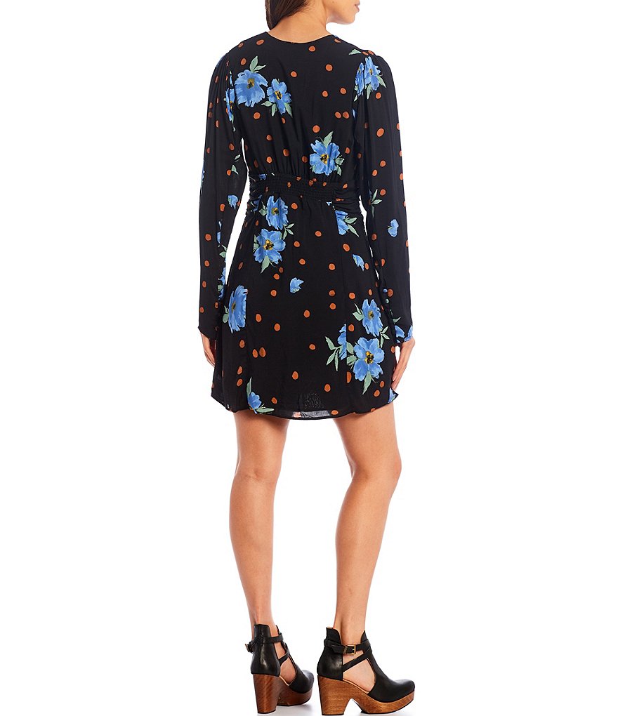 Free People Date Night Long Sleeve V-Neck Mini Dress