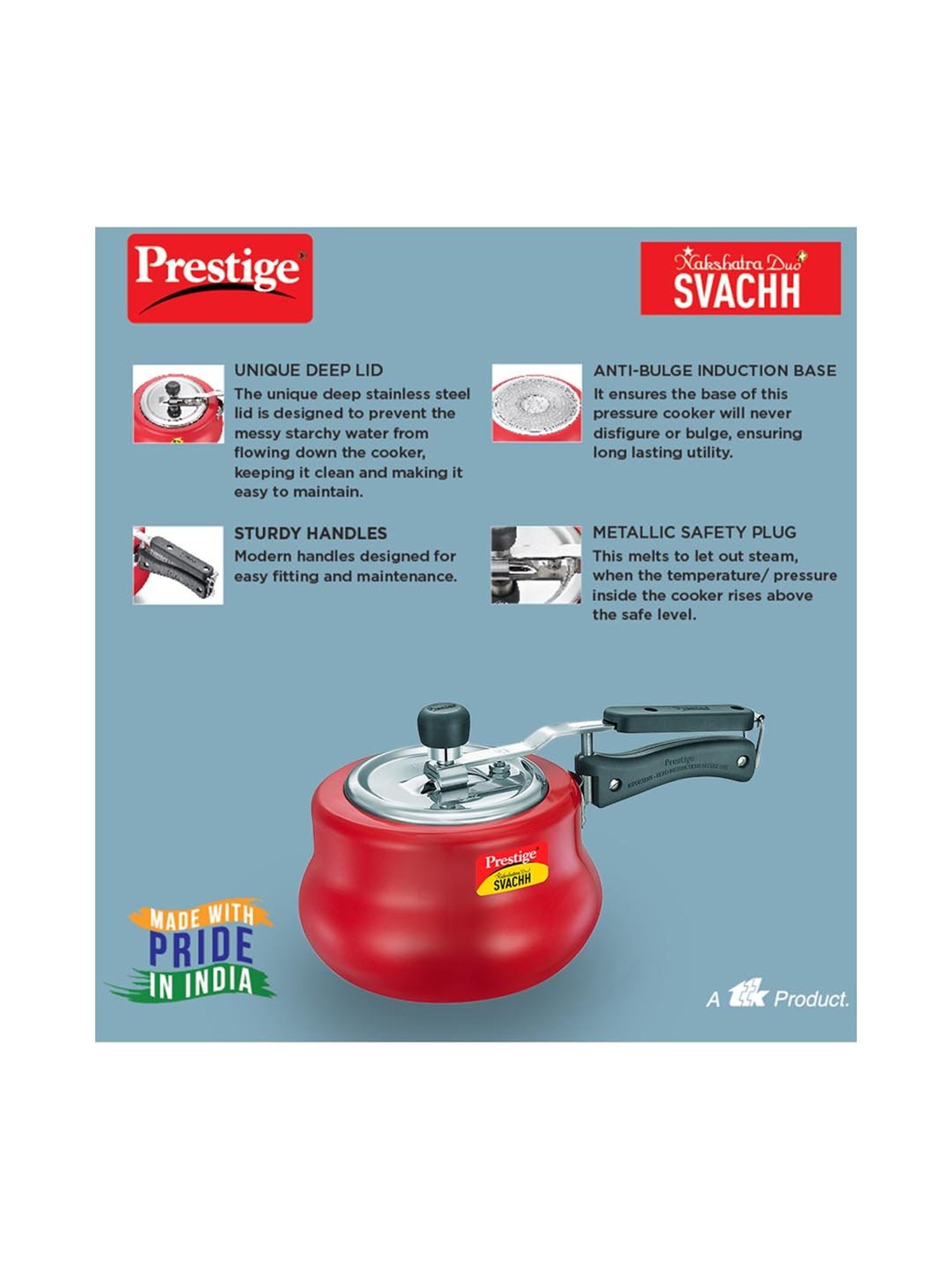 Prestige Nakshatra Duo Plus Svachh Red Pressure Cooker (2 L) - Set of 1