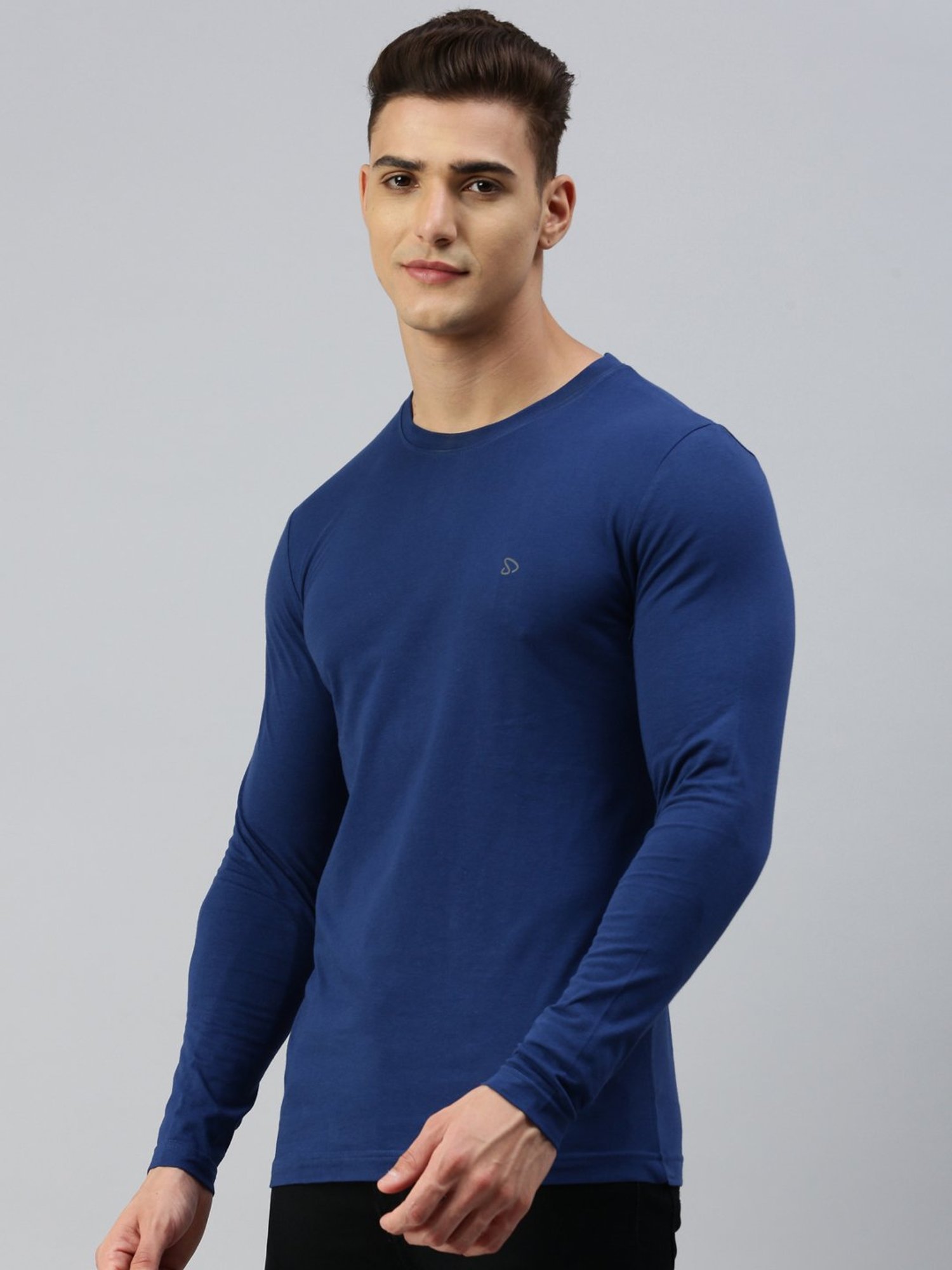 Sporto Dark Blue Regular Fit Crew T-Shirt