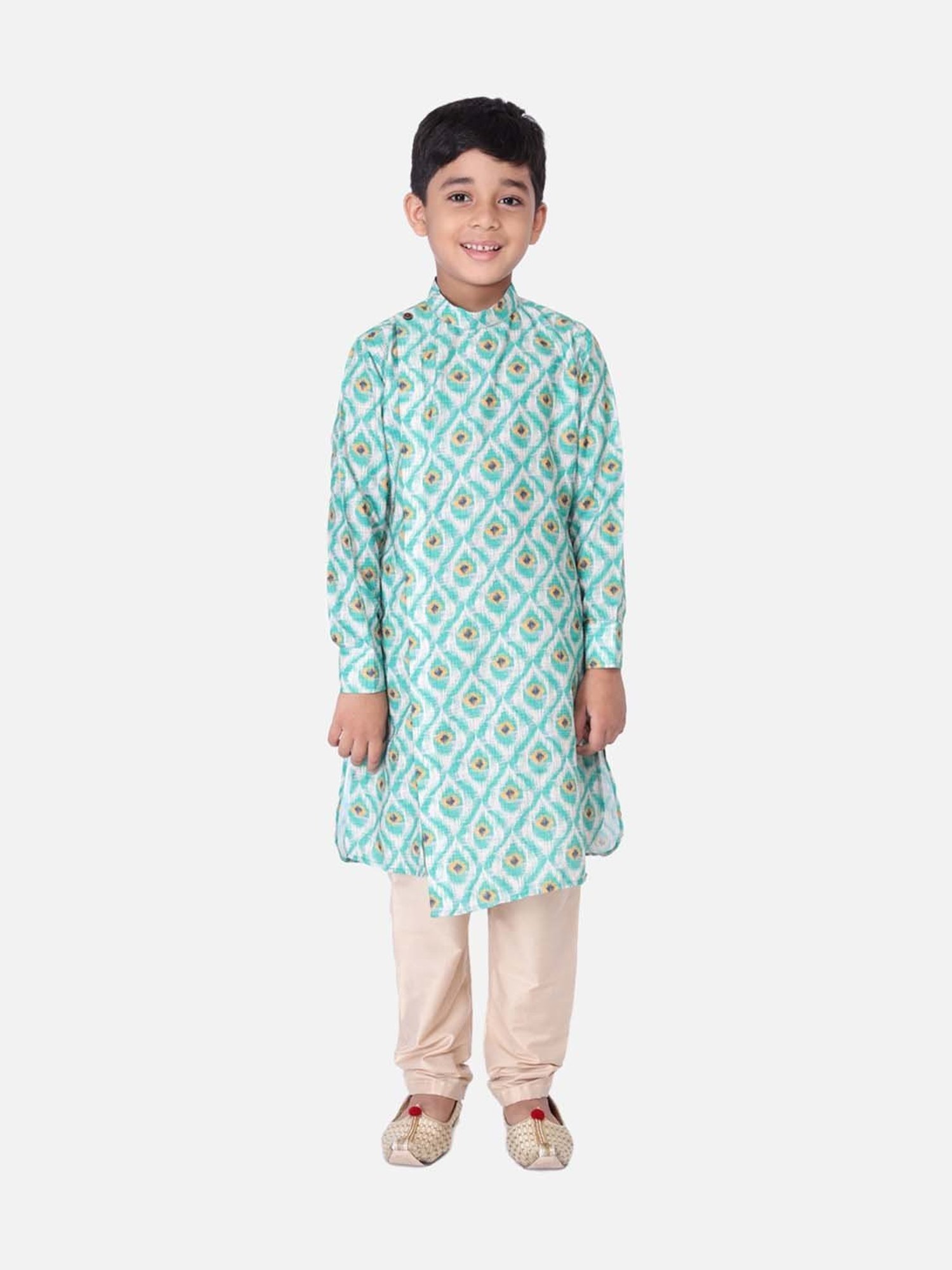 TABARD Kids Green & Beige Cotton Printed Kurta Set