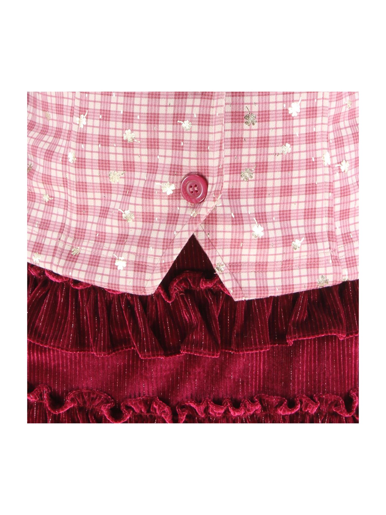 Cutecumber Kids Pink & Maroon Chequered Full Sleeves Dress