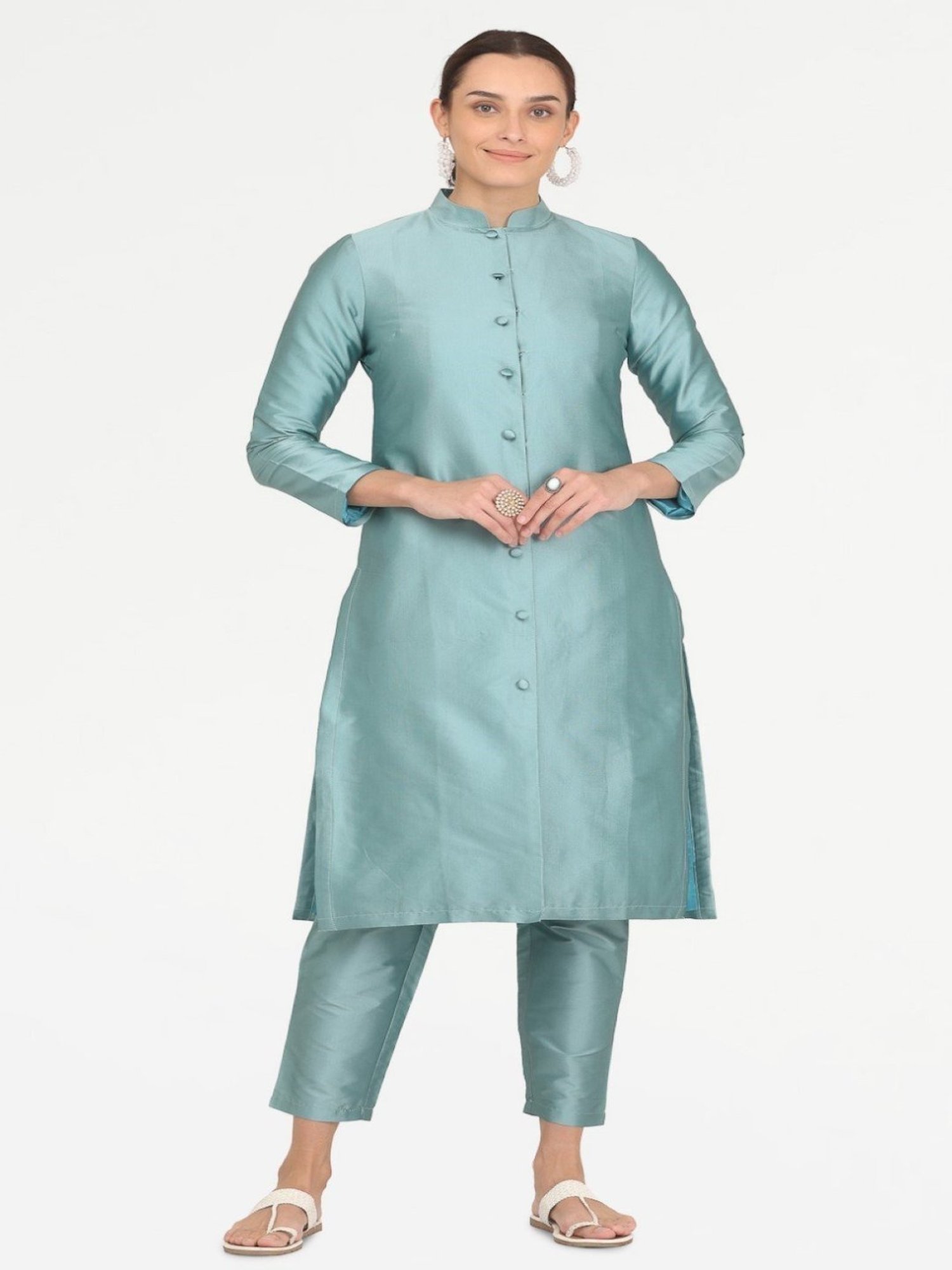 Kaanchie Nanggia Blue Taffeta Jacket with Pant