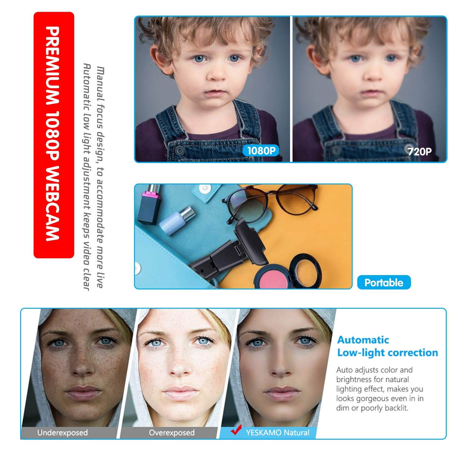 [2020 Premium Version] 1080P HD Auto Focus Webcam with Privacy Cover & Microphone,Rotatable Wide Angle Web Cam USB Camera for PC Desktop & Laptop,Video Conferencing, Online Work (with Cover)