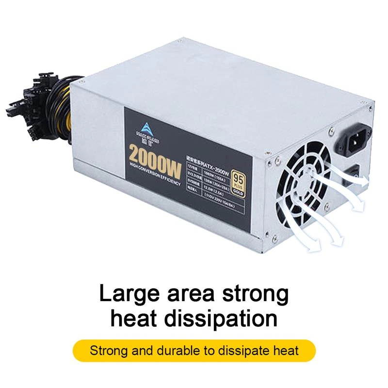 NAK PLUS 2000W ETH Mining Machine Power Supply 4U Single Power Supply 10x6pin 95%Efficiency Support Multi-GPU For Bitcoin Mining
