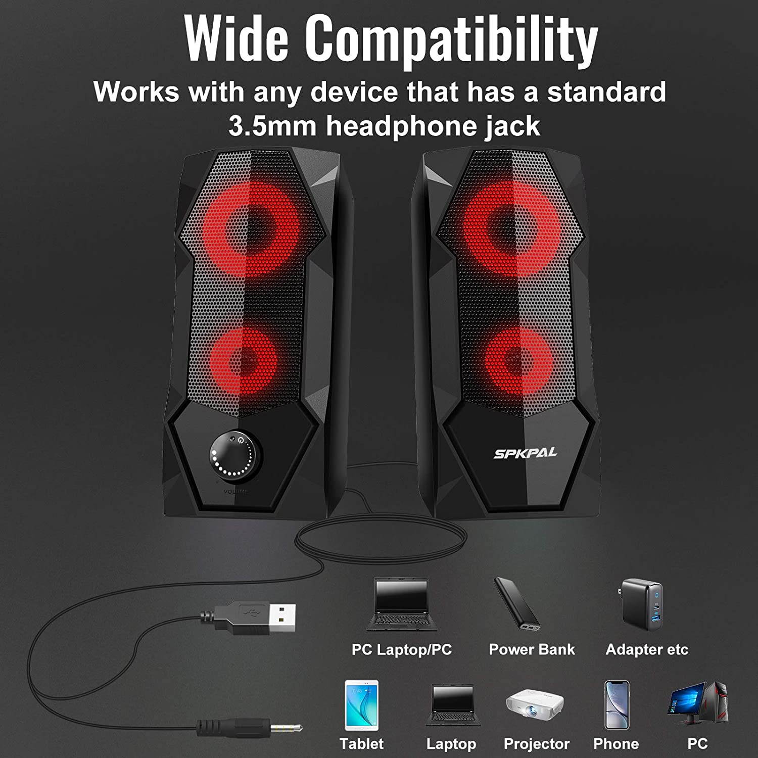 Computer Speakers 10W RGB Gaming PC Speaker with Enhanced Stereo Colorful LED Light, Dual-Channel Multimedia USB Powered Gaming Speakers for PC Desktop Laptop Tablet Smartphones.