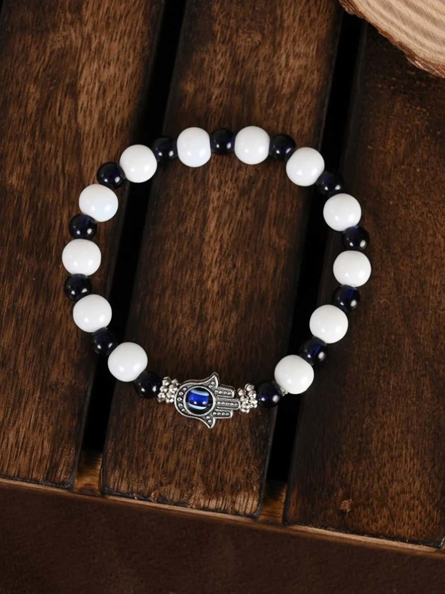NVR White & Black Marbel Crystal Elasticated Bracelet for Unisex