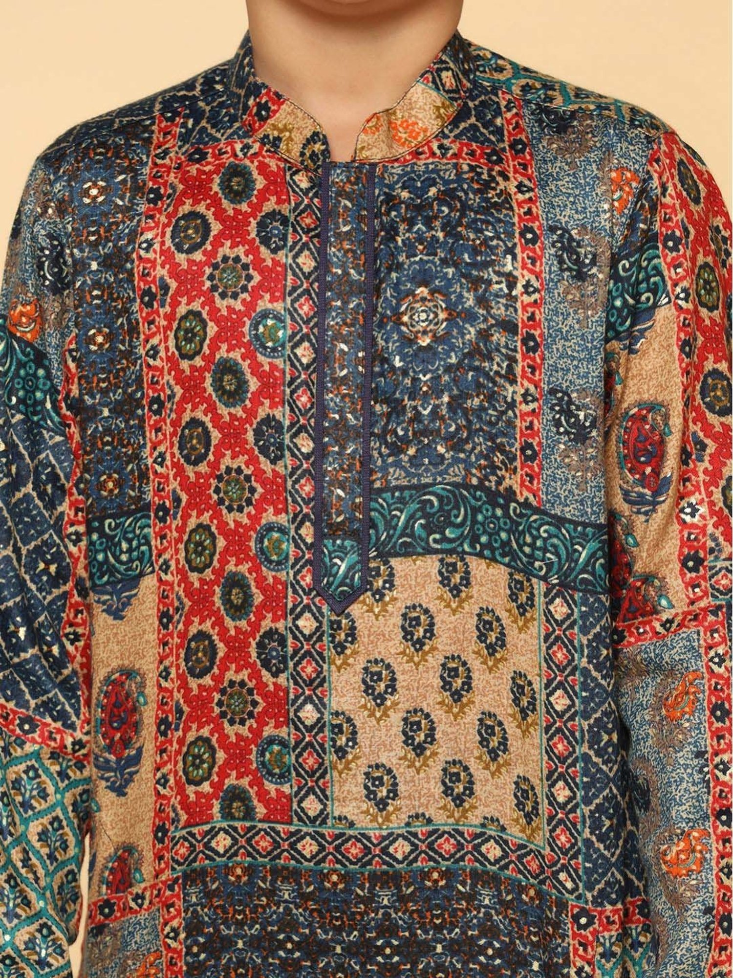 KISAH Kids Multicolor Cotton Printed Full Sleeves Kurta