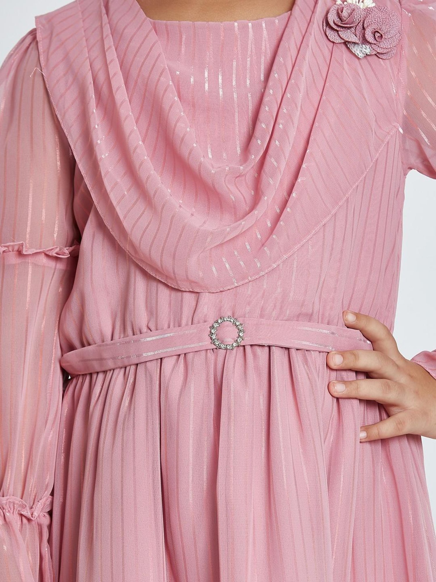 Peppermint Kids Pink Applique Full Sleeves Dress