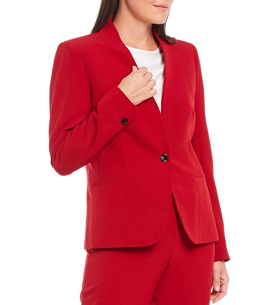 Kasper Petite Size Stretch Crepe Stand Combo Collar One Button Jacket
