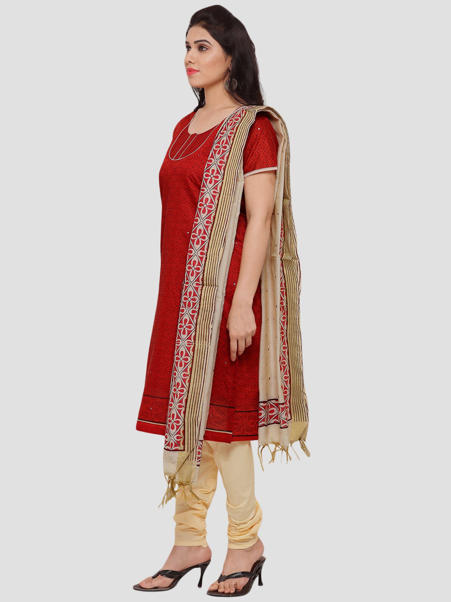 Saree Mall Red & Beige Printed Dress Material