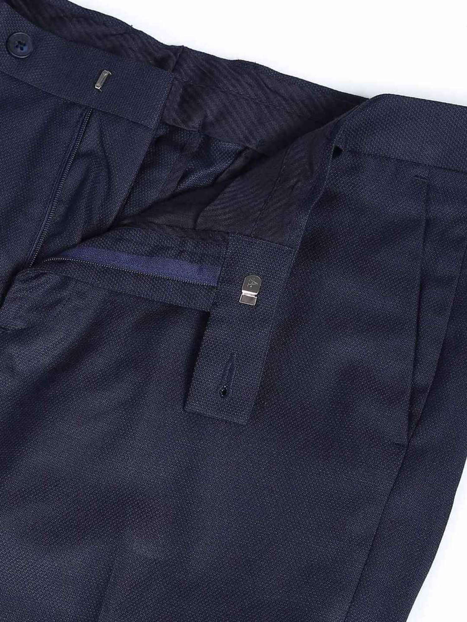Arrow Navy Blue Regular Fit Texture Trousers