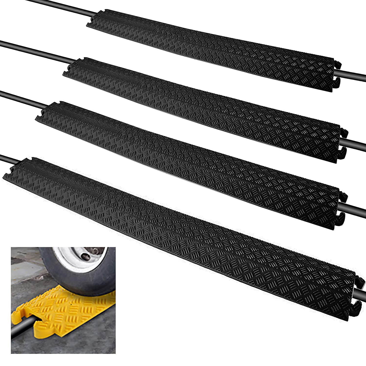 Durable Cable Protection Ramp Cover-Supports 11000lbs Single Channel Heavy Duty Hose and Cord Track Floor Protection, 39.4&rdquo; x 5.11&rdquo; x 0.78&rdquo; Cable Concealer for Indoor Outdoor Use-Pyle PCBLCO101X4BK