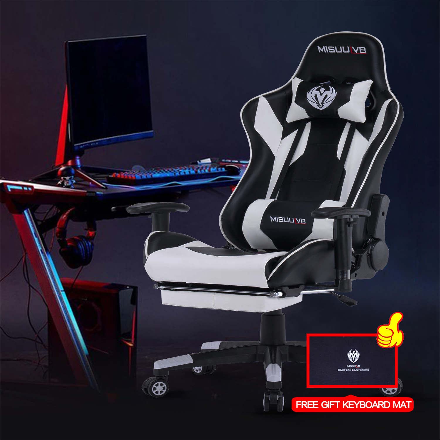 Gaming Chair, Racing Style Computer Desk Chair Padded Armrests Ergonomic Lumbar Support Adjustable Height