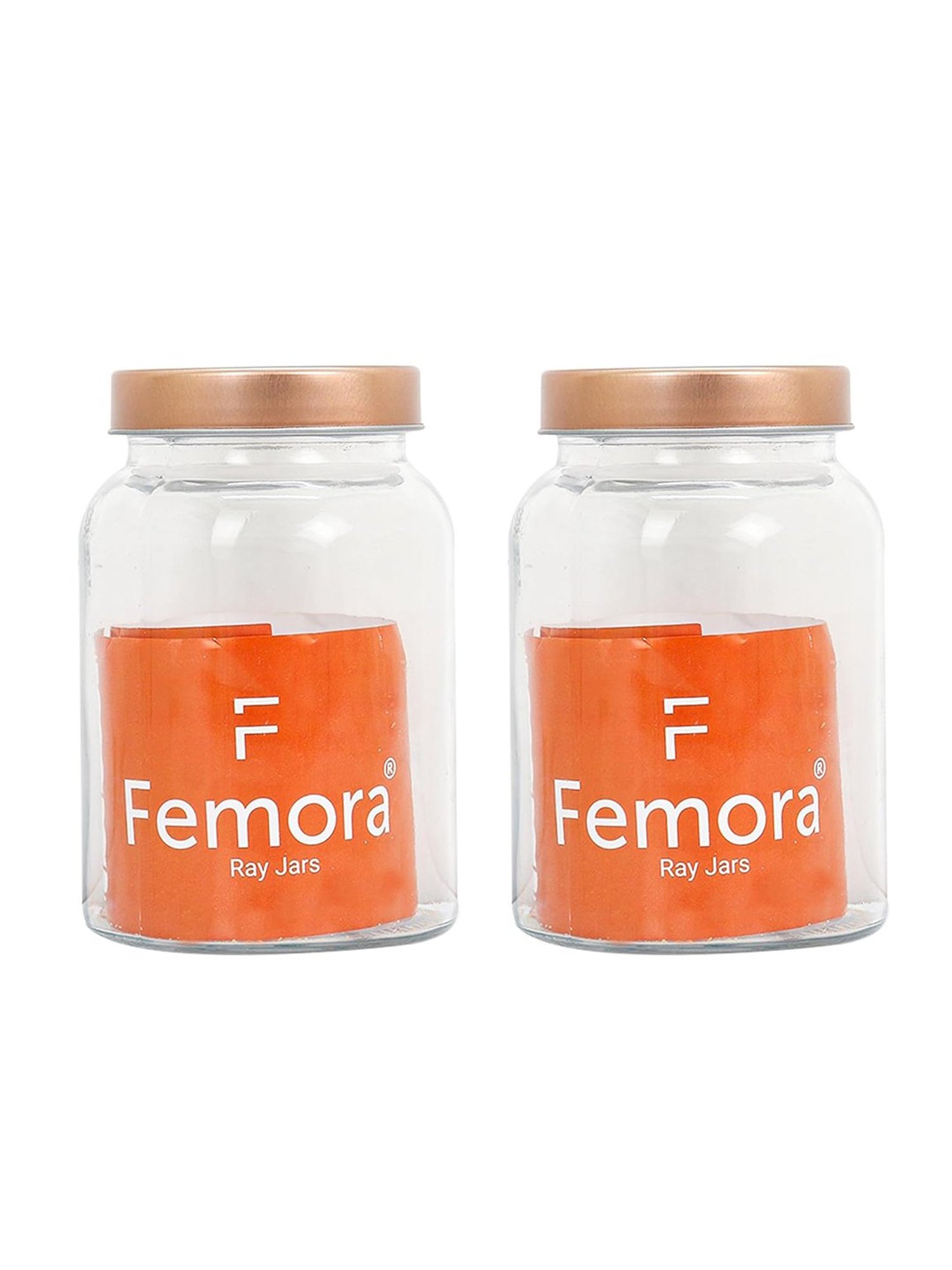 Femora Transparent Glass Storage Jar With Gold Lid (1 L) - Set of 2