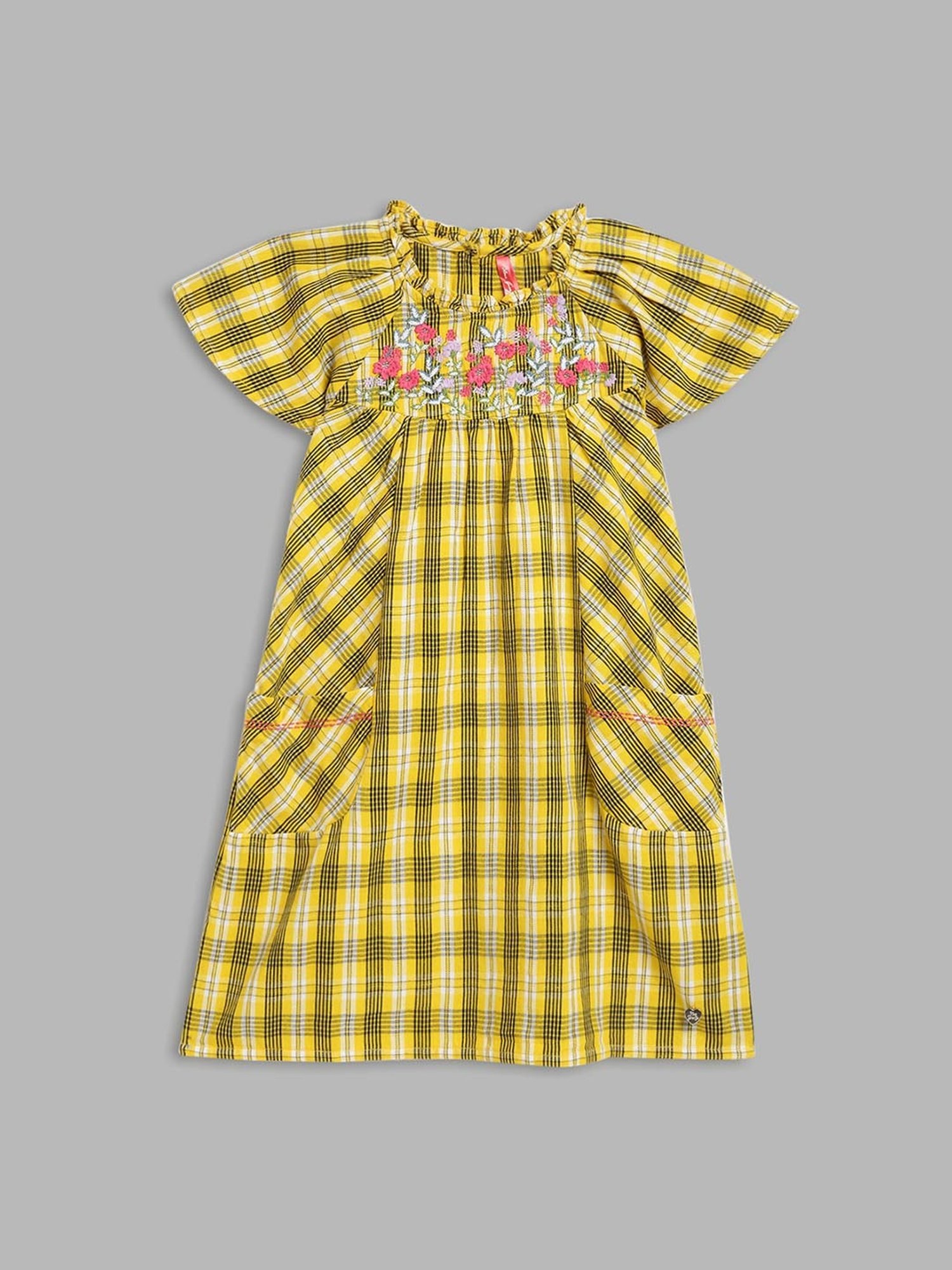 Blue Giraffe Kids Yellow Checks Dress