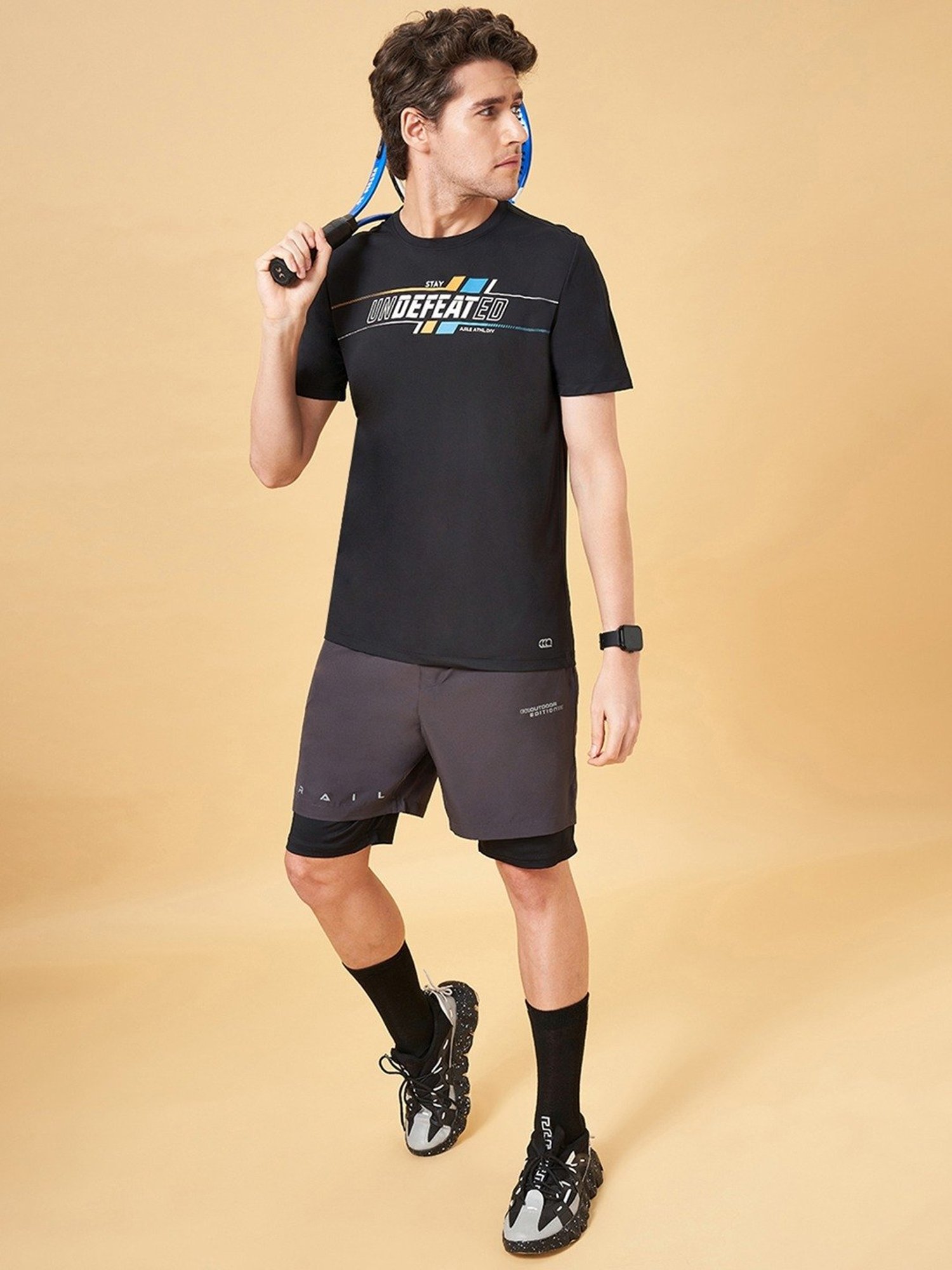 Ajile by Pantaloons Jet Black Slim Fit Printed T-Shirt