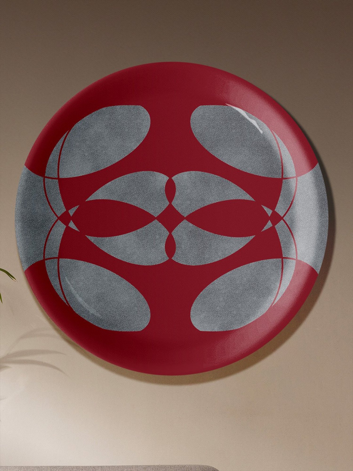 Nestroots Fiery Swirls Maroon & White Porcelain&iquest;Decorative Wall Plate