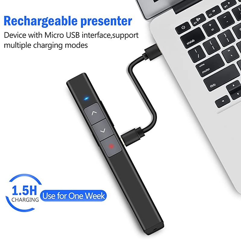 Rechargeable Presentation Clicker Red Laser Pointer for Cats Dogs, 100FT Wireless Presenter Remote PowerPoint Clicker Presentation Remote, 2.4GHz for Mac, Laptop, Computer