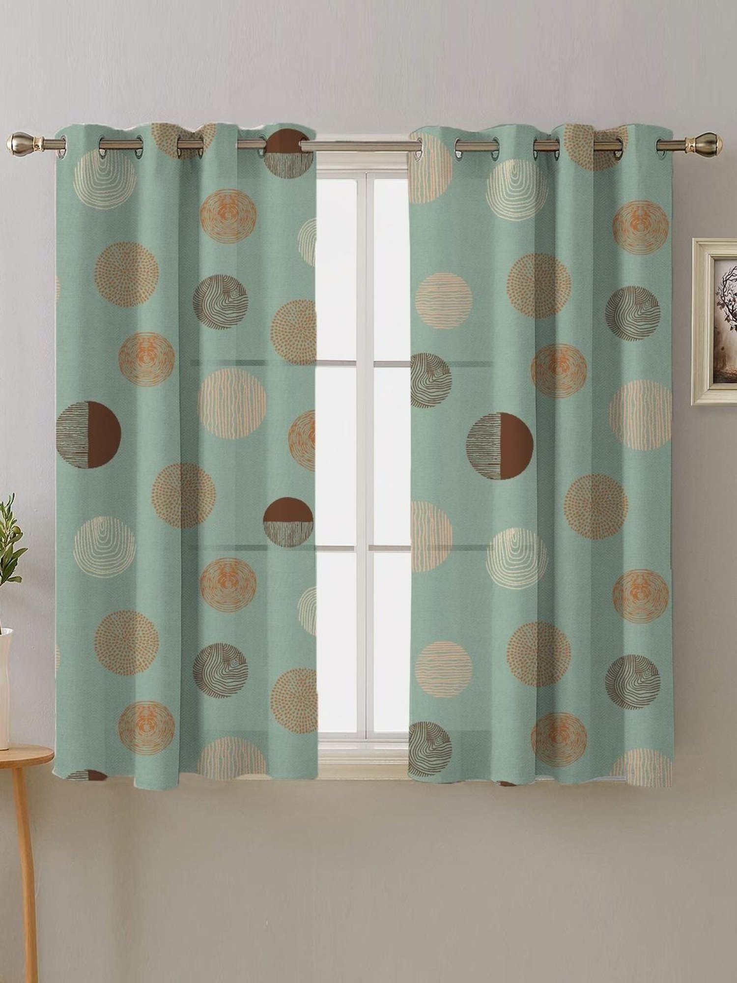 SPACES DRAPE STORY Boho Digital Print Sage Green Polyester 5 ft Window Curtains - Set of 2