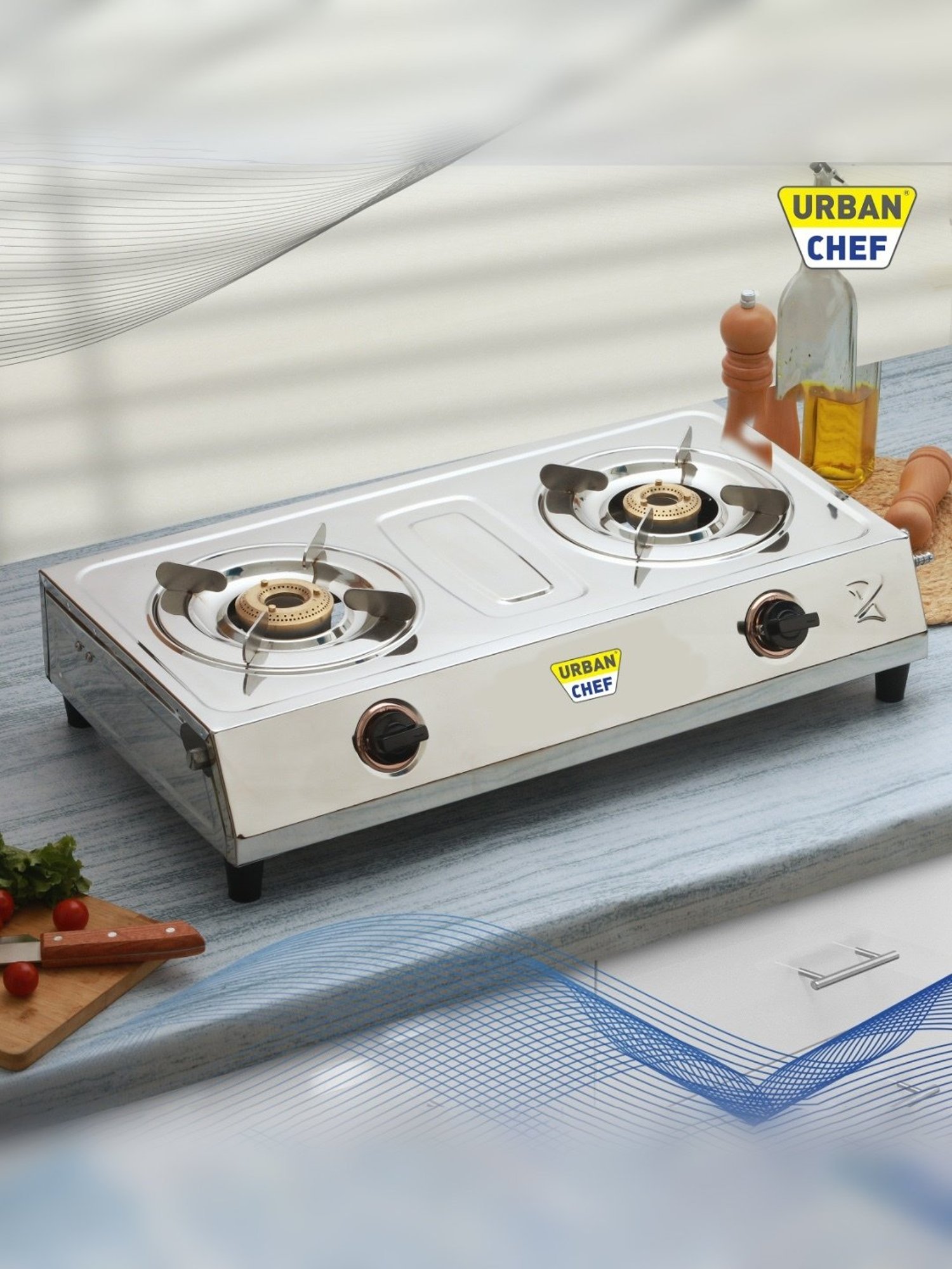 Urban Chef Gas Stove with 2 Burners ( Silver )