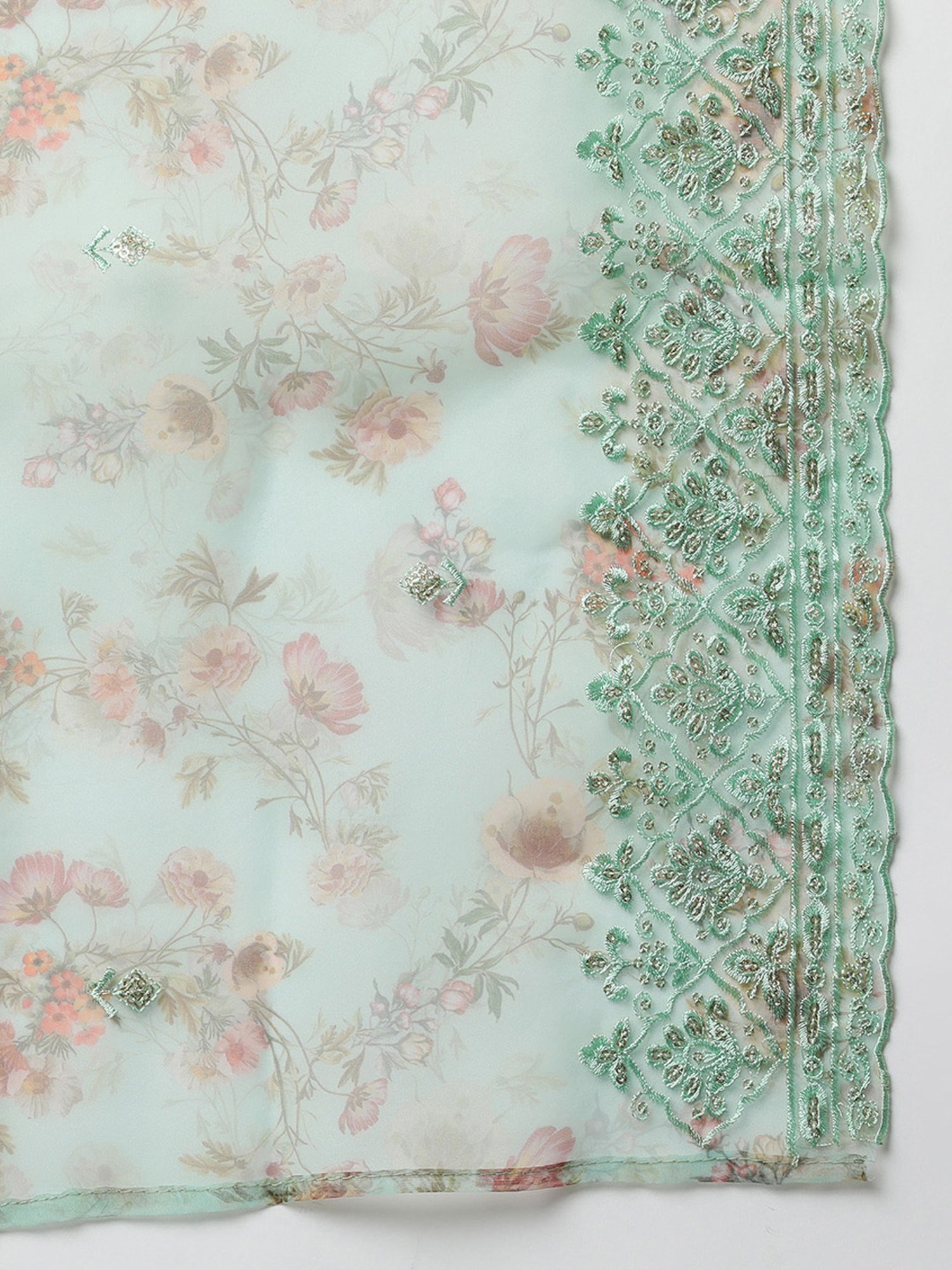 Vaamsi Sea Green Embroidered Kurta Pant Set With Dupatta