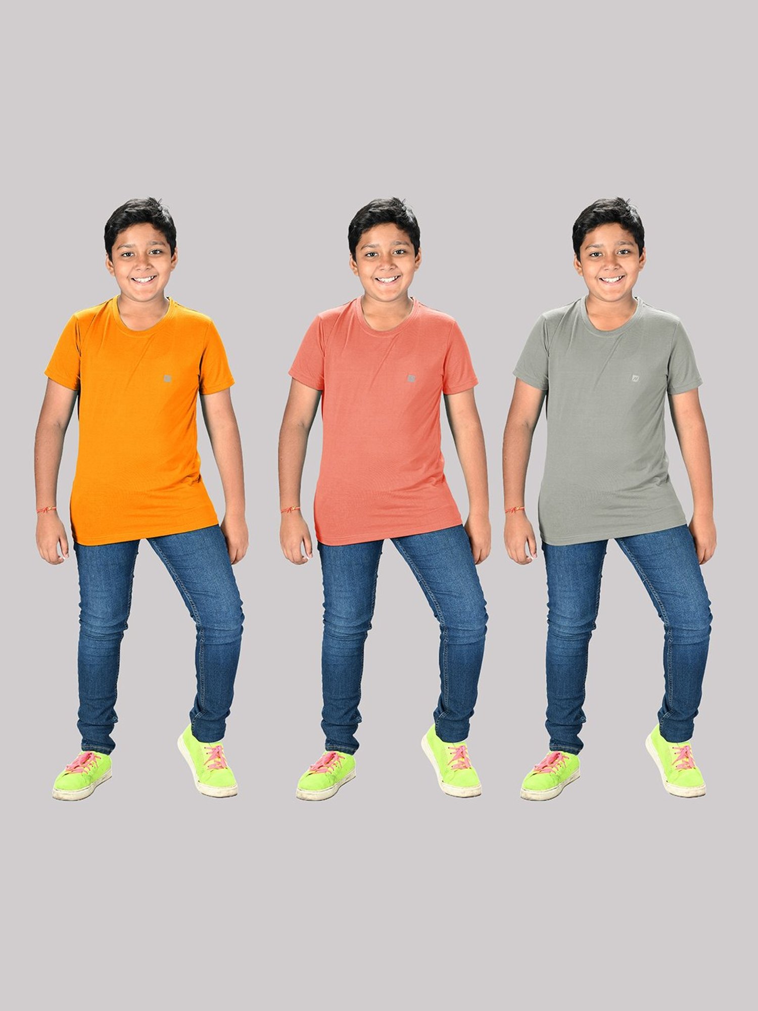 Lux Nitro Boys Grey Solid T-Shirt (Pack Of 3)