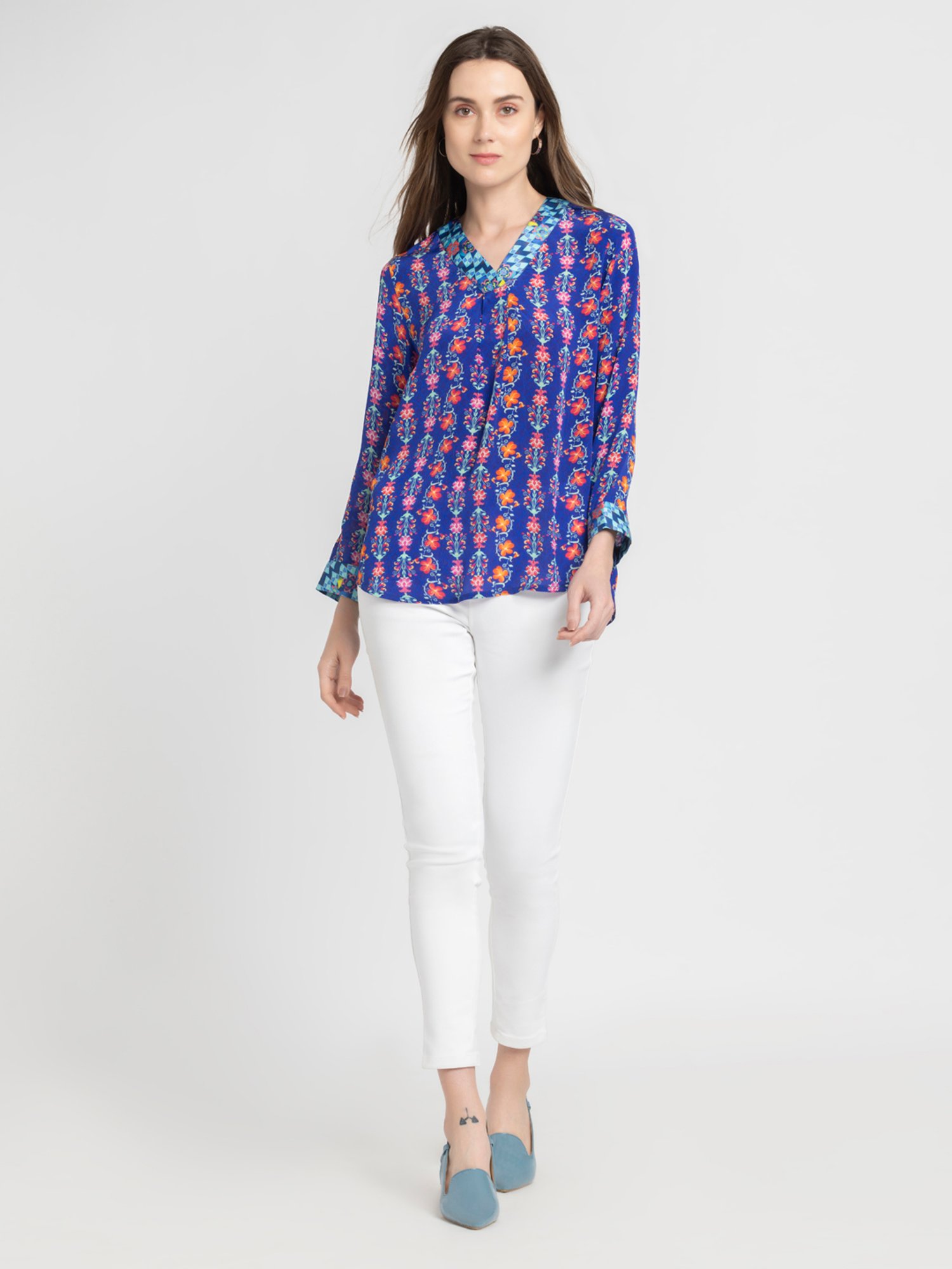 SHAYE Royal Blue Floral Print Top
