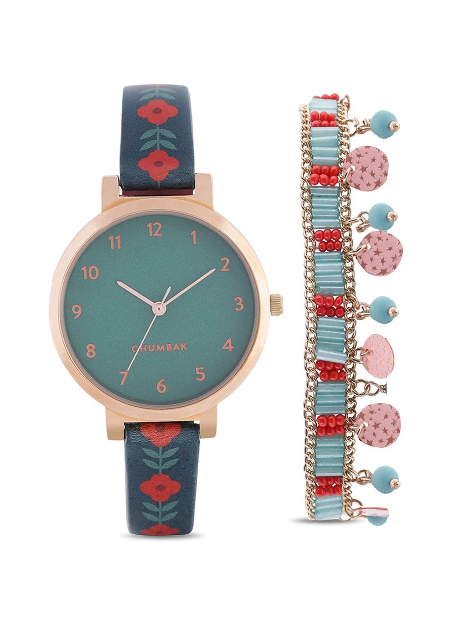 Chumbak Festive Beats Analog Watch for Women with Bracelet Set Combo