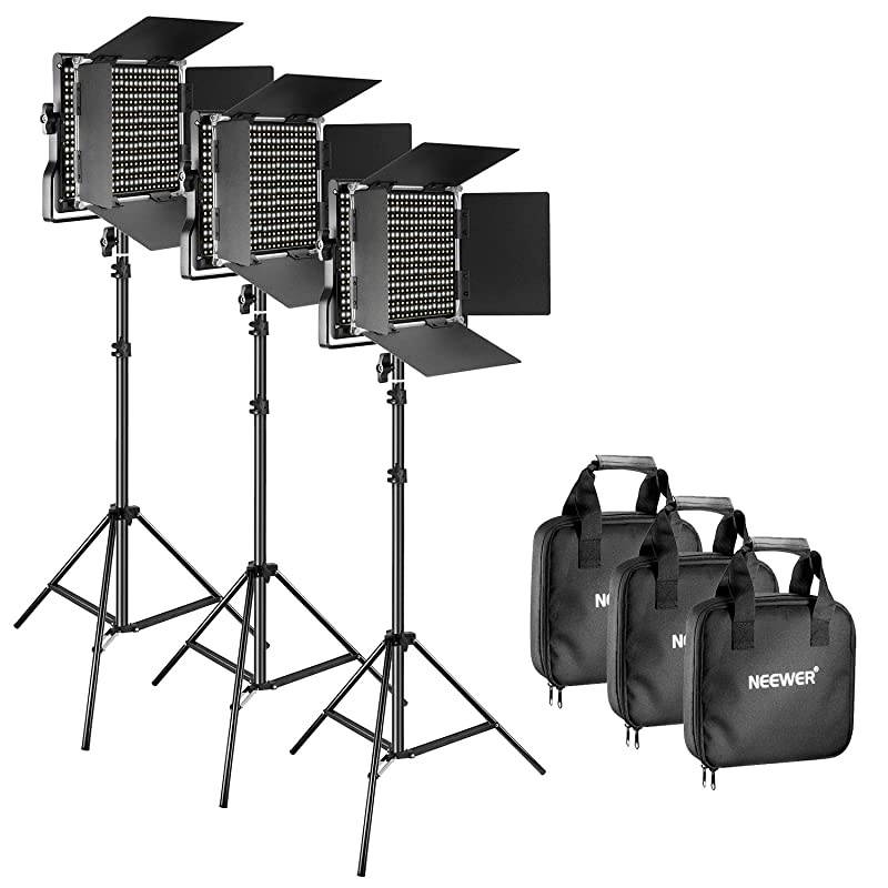 3 Pieces Bi-Color 660 LED Video Light and Stand Kit Includes: 3200-5600K CRI 96+ Dimmable Light with U Bracket and Barndoor and 75 inches Light Stand for Studio Photography, Video Shooting