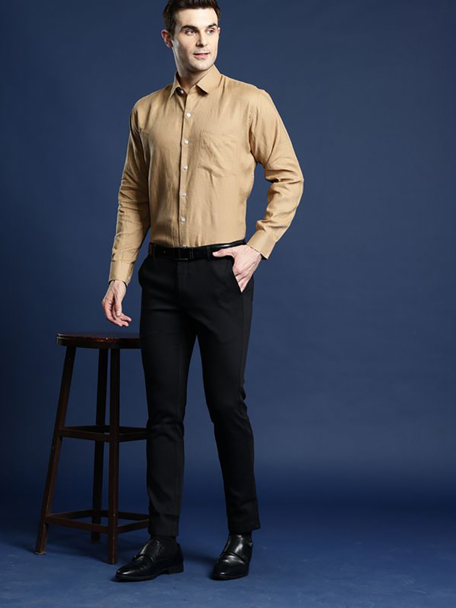 Hancock Khaki Slim Fit Solid Shirts