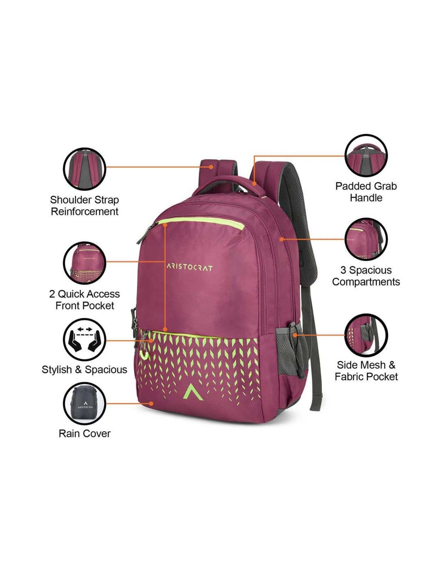 Aristocrat 30 Ltrs Maroon Medium Backpack