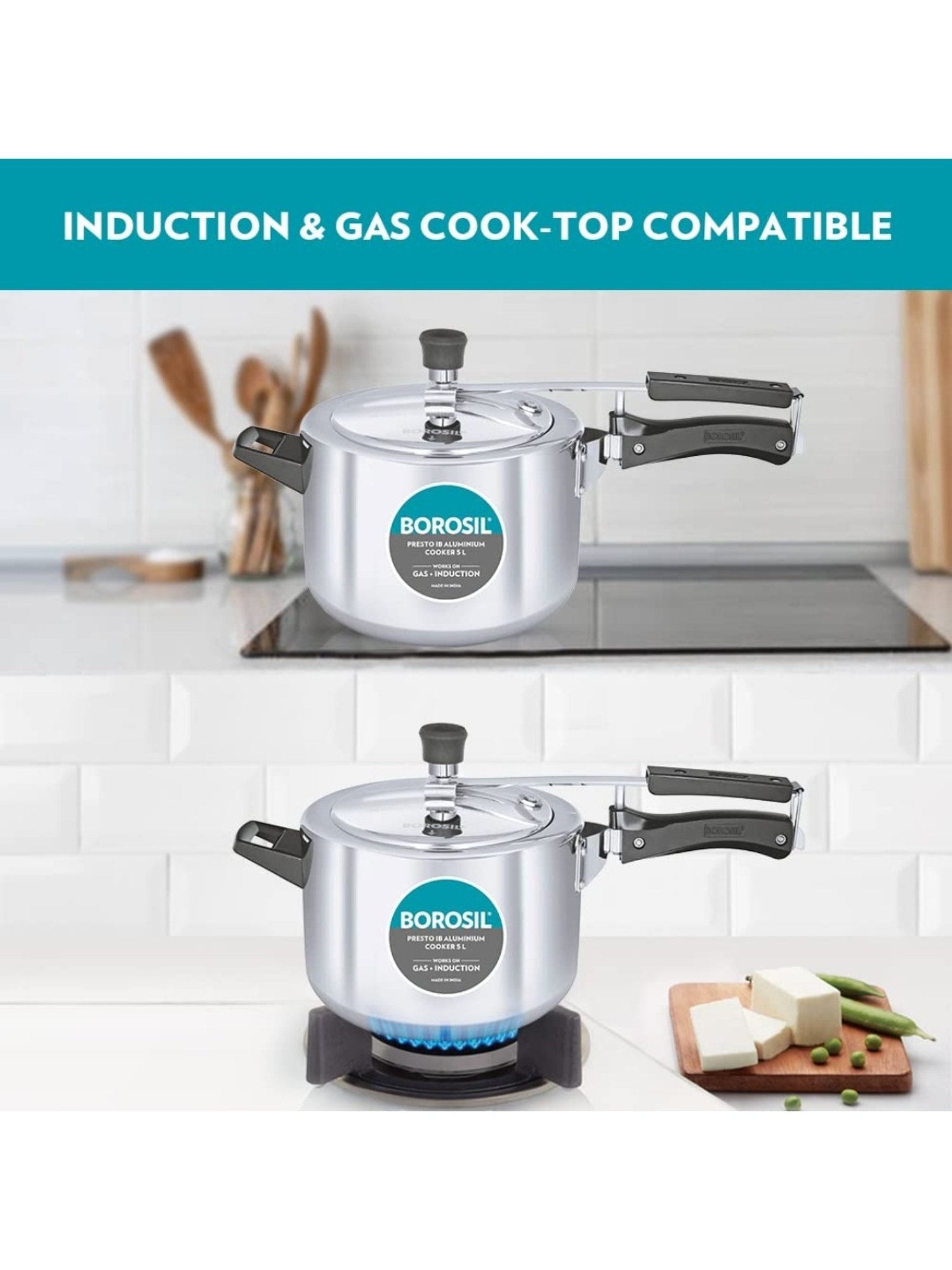 Borosil Silver Aluminium Pressure Cooker (5 L)