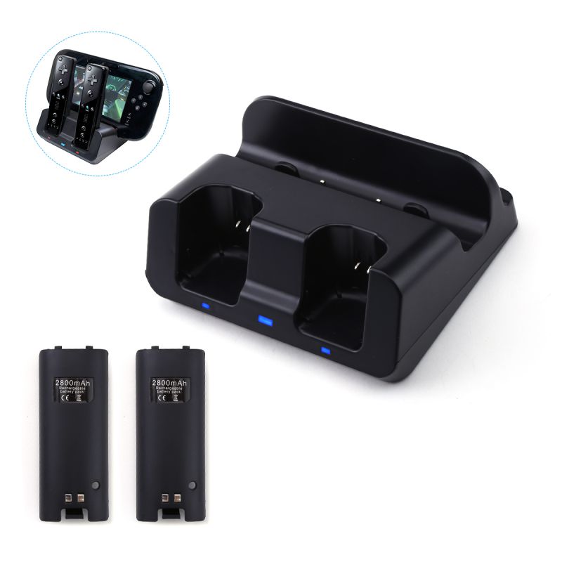 FirstPower 2 x Battery + 3 in 1 Charger Dock Stand Station Power Stand Controllers Charger Dock for Nintendo Wii U Gamepad Remote