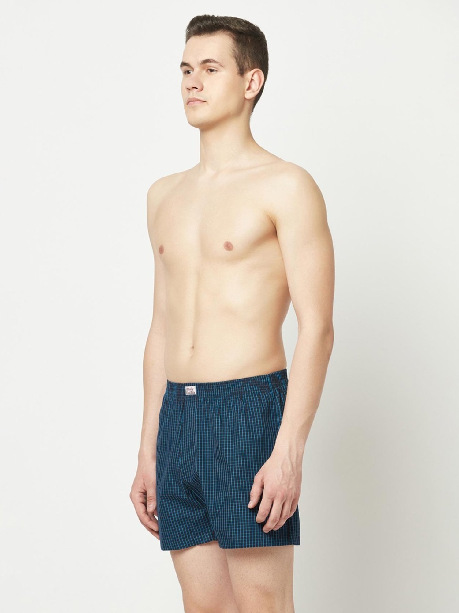 The Daily Outfits Navy Cotton Regular Fit Checks Boxers