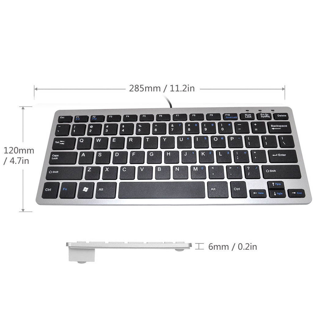 iKKEGOL Mini USB Slim Wired 78 Key Small Compact Keyboard for Desktop Laptop PC Win 7 - Black