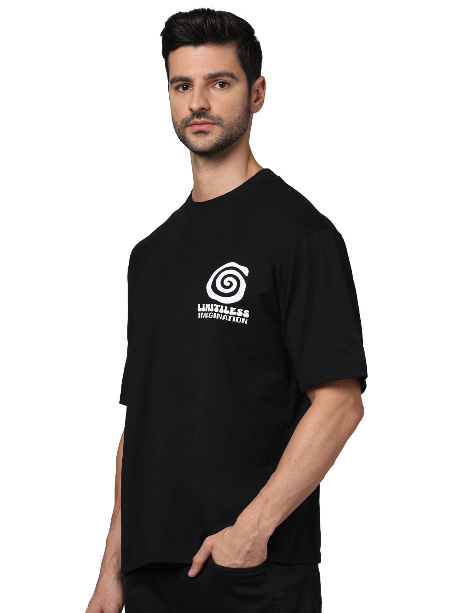 celio* Black Regular Fit Printed Cotton Crew T-Shirt