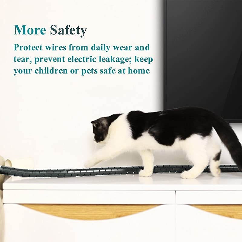 Cable Wires Organizer  Coiled Tube Cable Management PC Cinema TV Cables Sleeve with Cord Organizer Clip Hide Wires Cover Cables to Keep Desk Tidy to Protect Cable from Pets Bite Grey