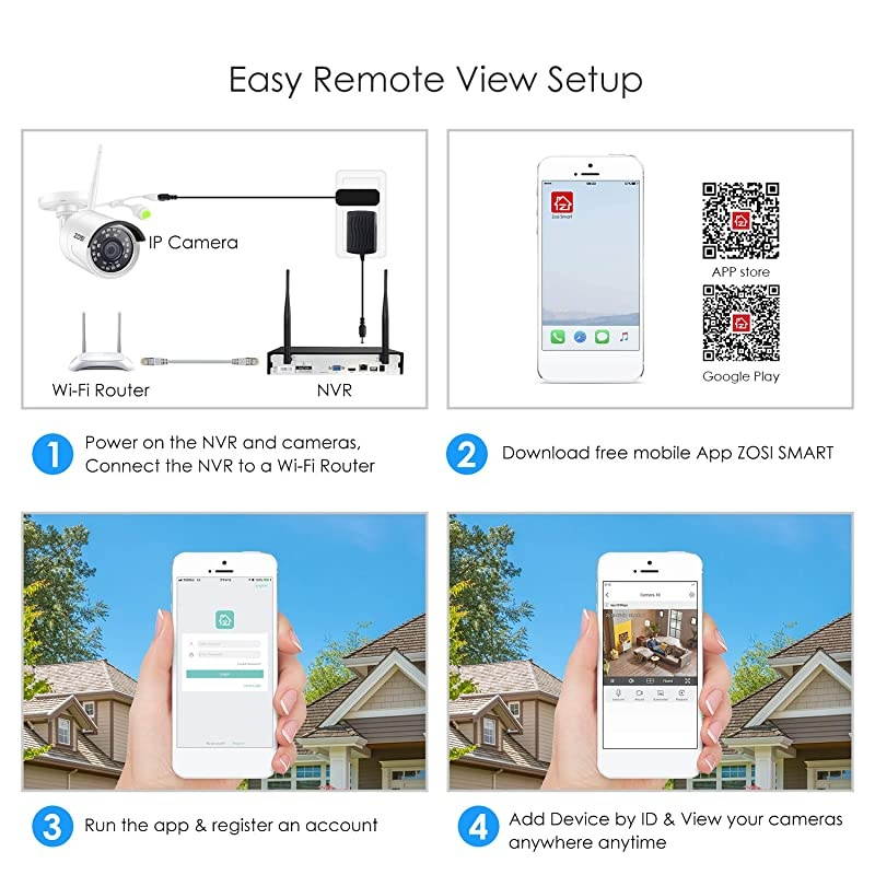 Wireless Security Cameras System H.265+ 8Channel 1080P Video Surveillance NVR and 4pcs HD 1080P 2.0MP Weatherproof WiFi IP Cameras with 65ft Night Vision,Motion Detection,No Hard Drive
