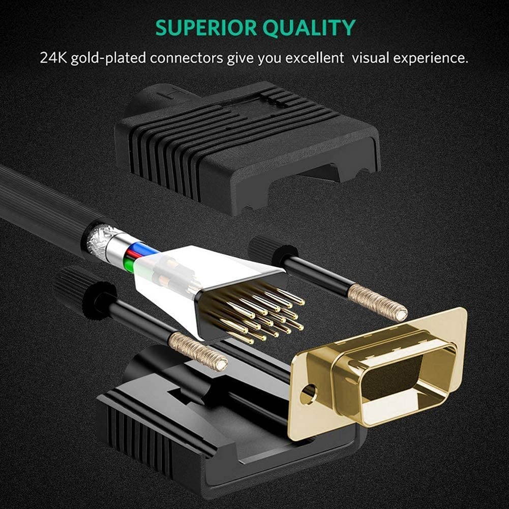 Premium VGA CableNeeKeons with Audio 3.5mm AUX Jack HD15 Male to Male M/M VGA SVGA UXGA with Auxiliary Headset Stereo Sound Connection Wire Cord Plug for LCD LED Monitor TV HDTV Projector (10FT/3M)
