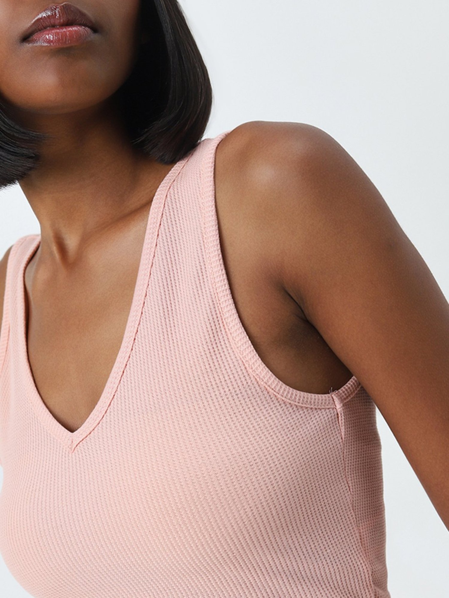 Superstar by Westside Peach Waffle Textured Tank Top