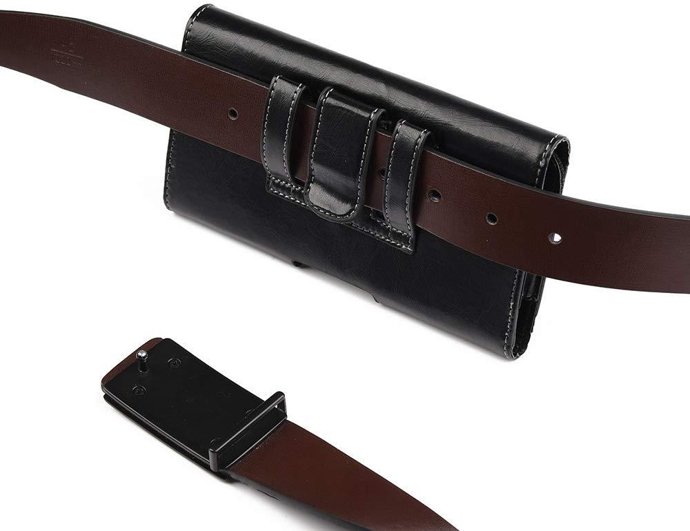 LUXMO Horizontal Faux Leather Holster Pouch with Magnetic Closure Belt Clip and Belt Loops Compatible with Samsung Galaxy Note / 1717 for Size Devices [Black]