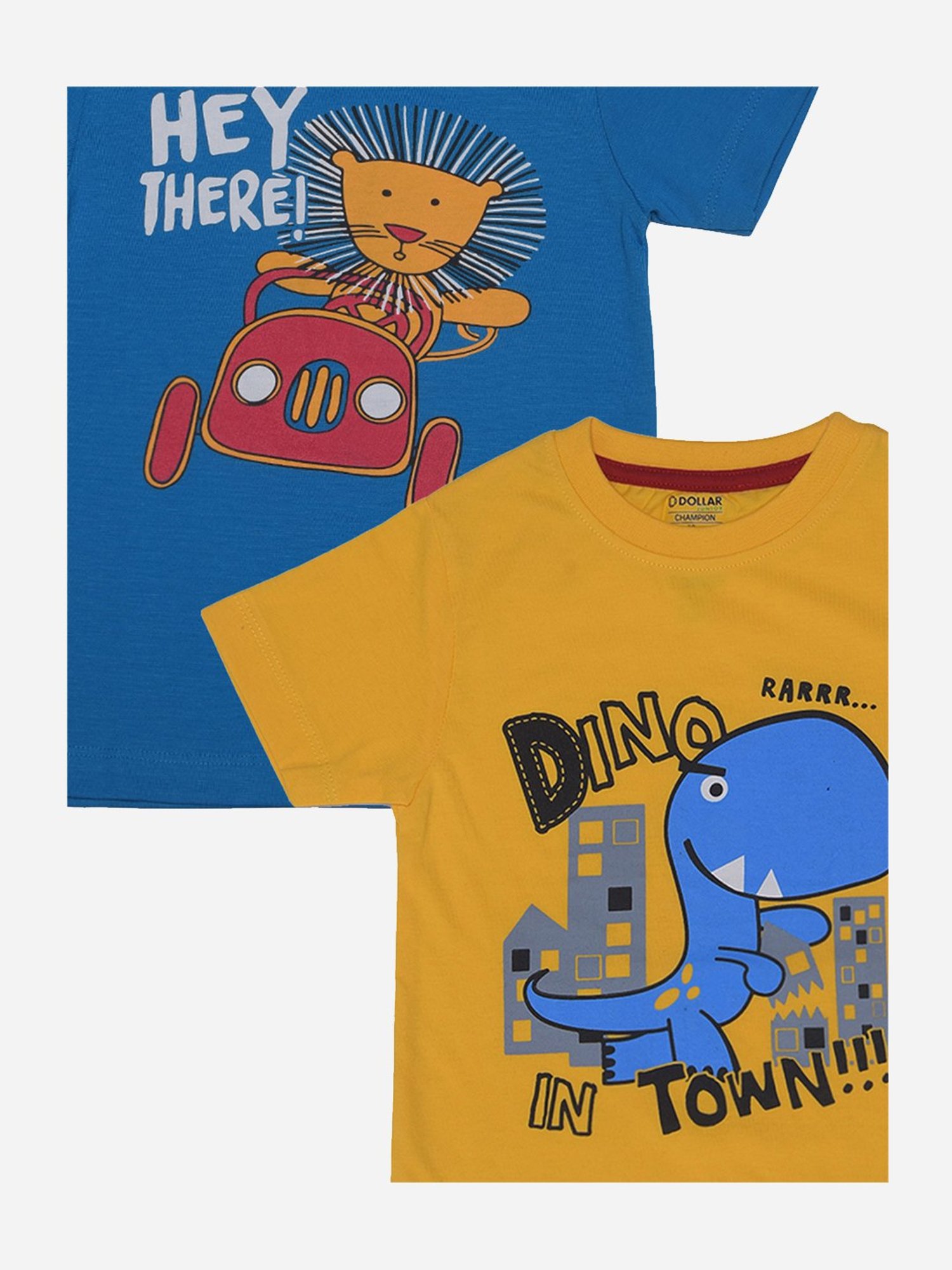 Dollar Boys Blue & Yellow Printed T-Shirt (Pack Of 2)