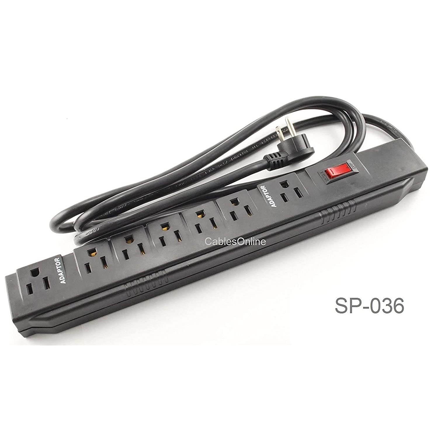 CablesOnline, Power Strip with 5 Horizontal + 2 Adapter Outlets w/6-foot Cable , SP-036