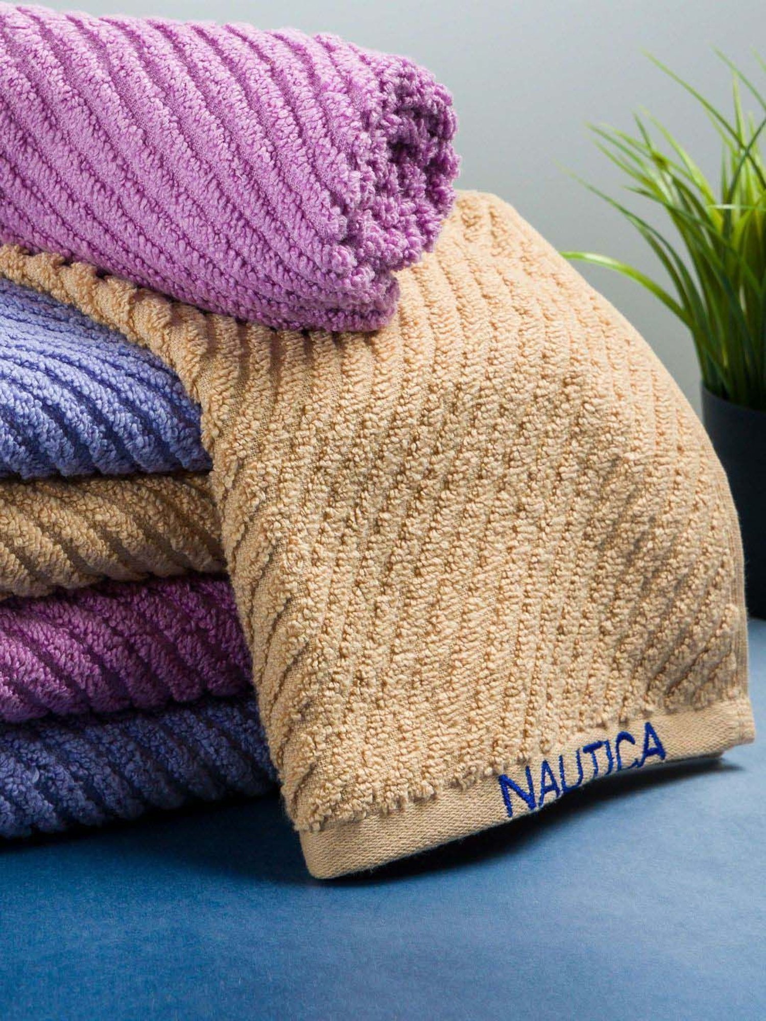 Nautica Cross View Wheat, Lilac & Grapemist Cotton 600 GSM Fluffy Zero Twist Hand Towel - Set of 6